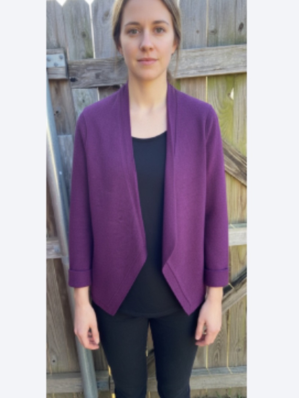 Eileen Fisher petite  Plum Open-Front Knit Blazer